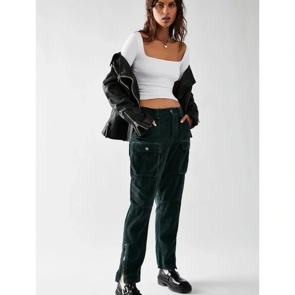 NWT Free People Slouchy Low Rise Cord Jeans Pants We The Free Gray Black - Picture 1 of 13